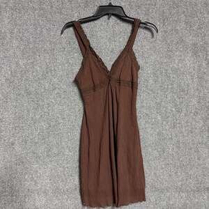 Violet Brown V-Neck Lace Trim Sleeveless Mini Sundress Size Small